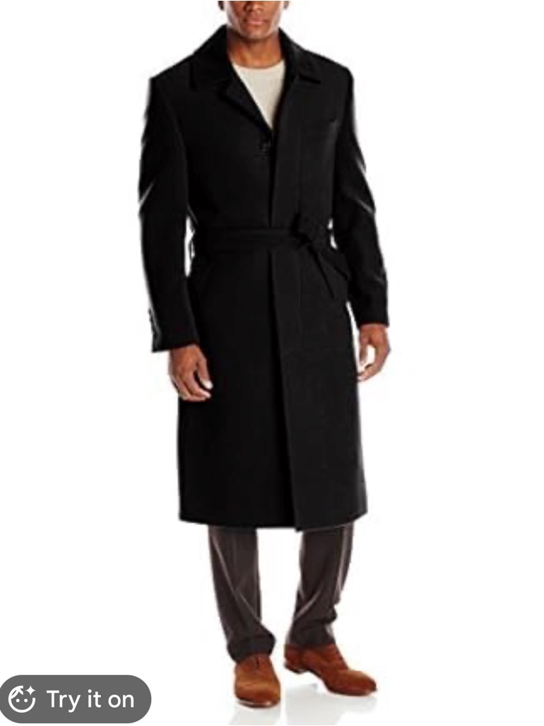 Stacy Adams Black Long 3 Button Belted Trench Coat 42r Excellent Condition !!